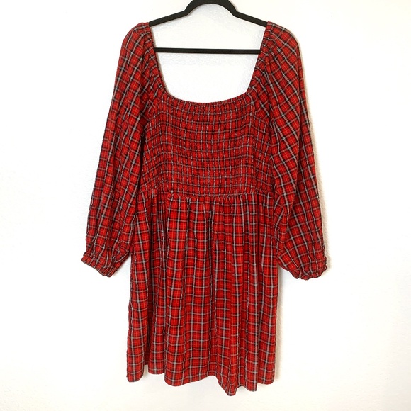 Old Navy Dresses & Skirts - Old Navy Red Tartan Plaid Babydoll Dress 2X Smocked Milk Maid Holiday Christmas